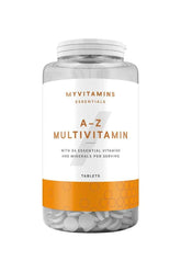 Myprotein A-Z Multivitamin bottle with 90 tablets, packed with essential vitamins and minerals for daily wellness.